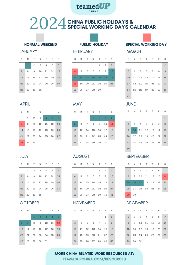 2024 China Public Holidays and Special Working Days Calendar
