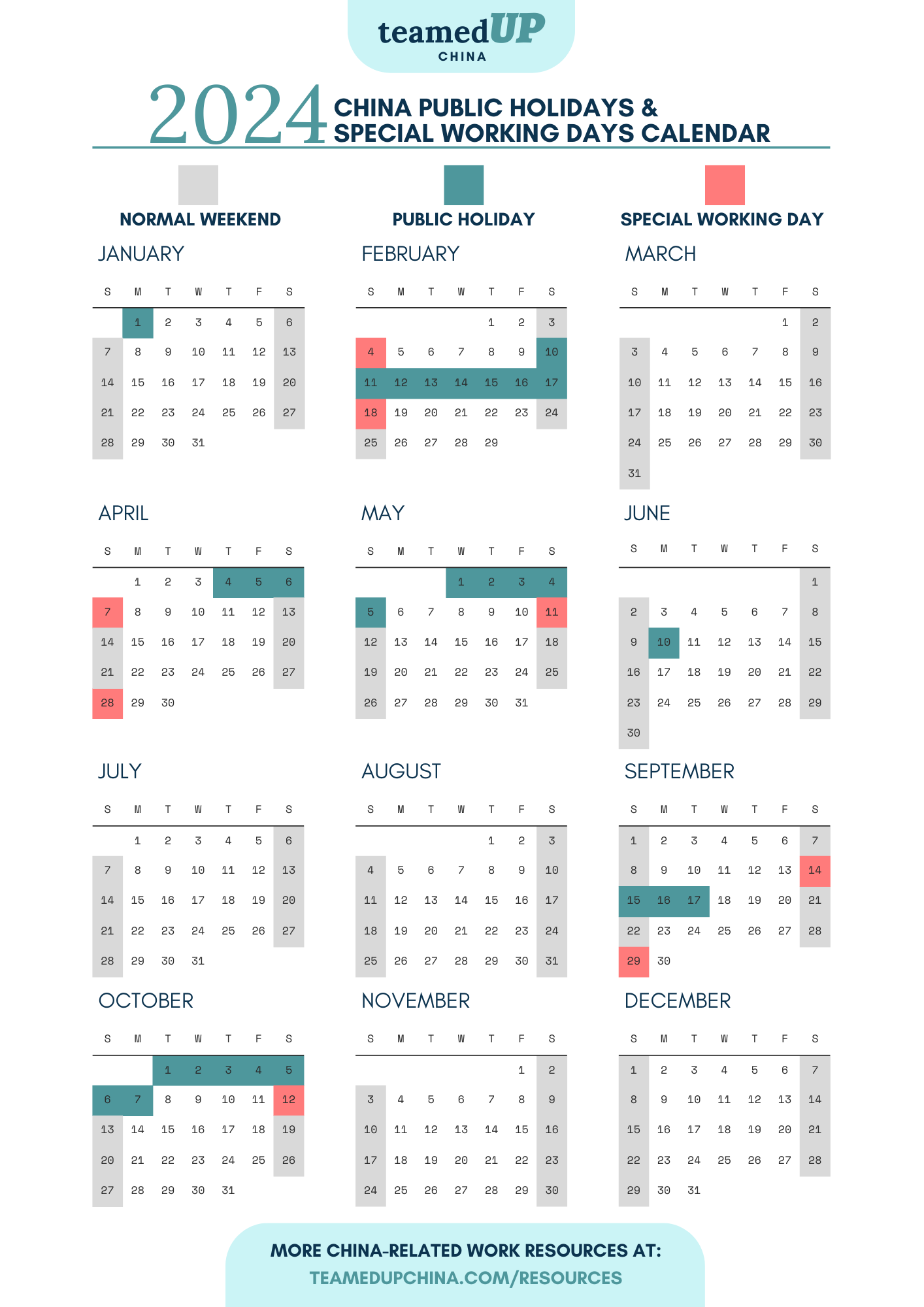 Simple 2024 China Public Holidays & Special Working Days Calendar