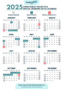 2025 Public Holidays & Special Working Days Calendar - TeamedUp China